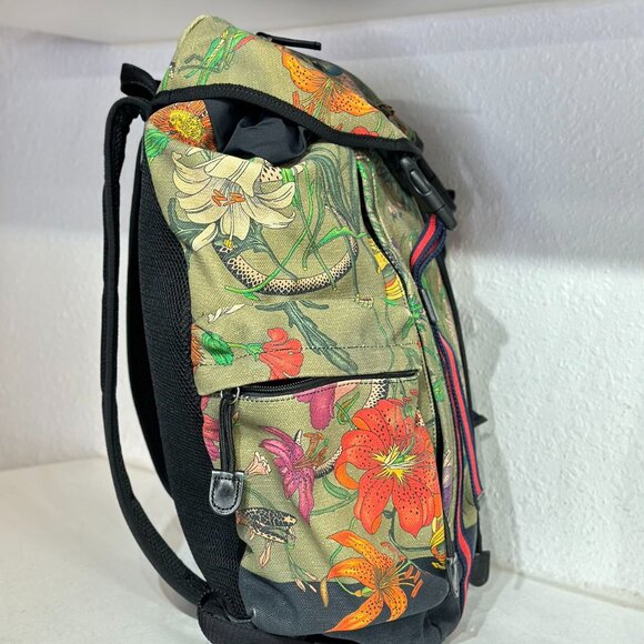 Gucci Green Limited Edition Backpack With Flore - Picture 3 of 9